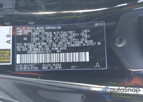 2013 Toyota Fj Cruiser z USA, uszkodzony, nr VIN JTEZU4BF8DK012875